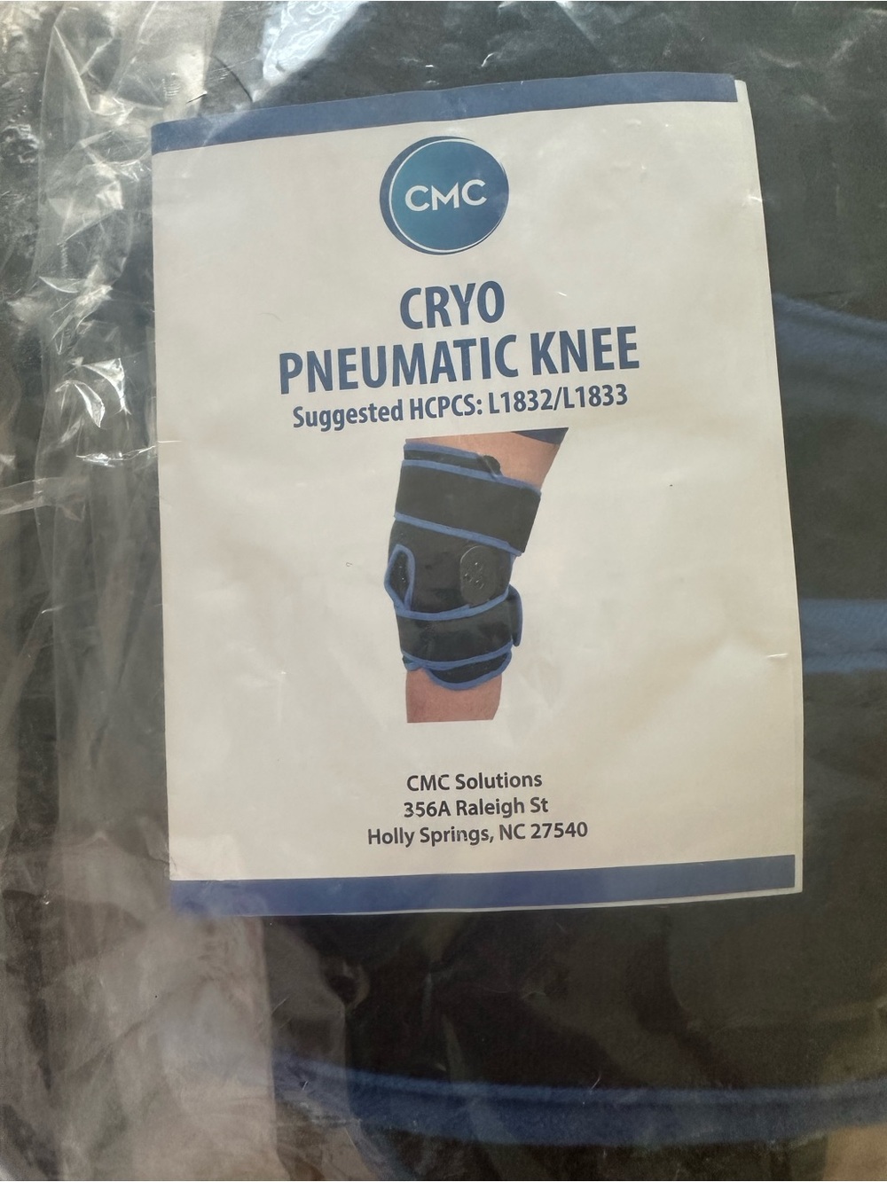 New Never Opened CMC Cryo Pneumatic Knee Brace - Black with Blue Trim Men Women